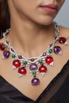 Shop_Vivinia By Vidhi Mehra_Silver Plated Contemporary Multi Stone Necklace _Online_at_Aza_Fashions