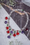 Shop_Vivinia By Vidhi Mehra_Silver Plated Contemporary Multi Stone Necklace _at_Aza_Fashions