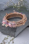 Shop_Vivinia By Vidhi Mehra_Gold Plated And Pink Kundan Polki Designer Bangle _at_Aza_Fashions