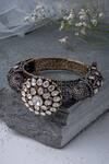 Shop_Vivinia By Vidhi Mehra_Silver Plated Zari Designer Zircon Embellished Bangle _at_Aza_Fashions