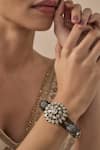 Shop_Vivinia By Vidhi Mehra_Silver Plated Zari Designer Zircon Embellished Bangle _Online_at_Aza_Fashions