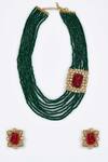 Shop_VIVINIA by Vidhi Mehra_Gold Plated Zari Green Kundan Polki Necklace And Earring Set _at_Aza_Fashions