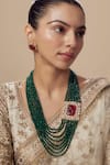 Buy_VIVINIA by Vidhi Mehra_Gold Plated Zari Green Kundan Polki Necklace And Earring Set _at_Aza_Fashions
