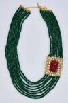 Buy_VIVINIA by Vidhi Mehra_Gold Plated Zari Green Kundan Polki Necklace And Earring Set _Online_at_Aza_Fashions