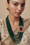 Buy_VIVINIA by Vidhi Mehra_Gold Plated Zari Green Kundan Polki Necklace And Earring Set 