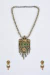 Shop_VIVINIA by Vidhi Mehra_Multi Color Kundan Polki Necklace And Earring Set _at_Aza_Fashions