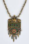 Shop_VIVINIA by Vidhi Mehra_Multi Color Kundan Polki Necklace And Earring Set 