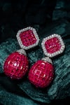 Shop_VIVINIA by Vidhi Mehra_Silver Plated Zari Designer Zircon Embellished Danglers _at_Aza_Fashions