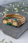 Shop_VIVINIA by Vidhi Mehra_Gold Plated And Green Kundan Polki Bangle _at_Aza_Fashions