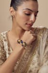 Buy_VIVINIA by Vidhi Mehra_Gold Plated And Blue Kundan Polki Bangle _at_Aza_Fashions