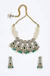 Shop_VIVINIA by Vidhi Mehra_Gold Plated Diamonds And Green Kundan Polki Jewellery Set _at_Aza_Fashions