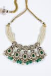 Shop_VIVINIA by Vidhi Mehra_Gold Plated Diamonds And Green Kundan Polki Jewellery Set _Online_at_Aza_Fashions