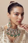 Buy_VIVINIA by Vidhi Mehra_Gold Plated Diamonds And Green Kundan Polki Jewellery Set _at_Aza_Fashions