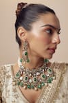 Shop_VIVINIA by Vidhi Mehra_Gold Plated Diamonds And Green Kundan Polki Jewellery Set 