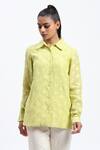 Buy_ABRAHAM AND THAKORE_Green Chanderi Cut Work Collared Bird Shirt _at_Aza_Fashions
