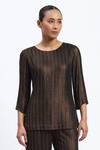 Buy_ABRAHAM AND THAKORE_Gold Georgette Embroidery Round Neck Foil Beaded Top _at_Aza_Fashions