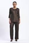 Buy_ABRAHAM AND THAKORE_Gold Georgette Embroidery Round Neck Foil Beaded Top 