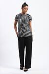 Buy_ABRAHAM AND THAKORE_Black Georgette Round Neck Broken Stripes Top 