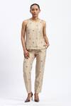 Buy_ABRAHAM AND THAKORE_Gold Chanderi Embroidery Round Neck Maheshwar Top 
