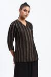 Buy_ABRAHAM AND THAKORE_Gold Georgette Foil Printing V-neck Cutwork Tunic _at_Aza_Fashions