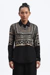 Buy_ABRAHAM AND THAKORE_Black Crepe Zari Collared Tribal Embroidery Shirt _at_Aza_Fashions