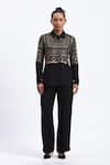 ABRAHAM AND THAKORE_Black Crepe Zari Collared Tribal Embroidery Shirt _at_Aza_Fashions