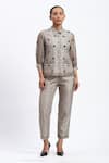 ABRAHAM AND THAKORE_Multi Color Chanderi Applique Collared Neutral Maheshwar Shirt _Online_at_Aza_Fashions