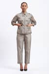 ABRAHAM AND THAKORE_Multi Color Chanderi Applique Collared Neutral Maheshwar Shirt _at_Aza_Fashions