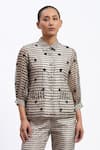 Buy_ABRAHAM AND THAKORE_Multi Color Chanderi Applique Collared Neutral Maheshwar Shirt _at_Aza_Fashions