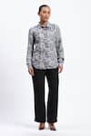 ABRAHAM AND THAKORE_Gray Linen Collared Handpainted Checks Shirt _at_Aza_Fashions