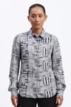 Buy_ABRAHAM AND THAKORE_Gray Linen Collared Handpainted Checks Shirt _at_Aza_Fashions