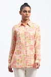 Buy_ABRAHAM AND THAKORE_Multi Color Linen Collared Handpainted Checks Blend Shirt _at_Aza_Fashions