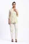 ABRAHAM AND THAKORE_Multi Color Linen Collared Handpainted Checks Blend Shirt _at_Aza_Fashions