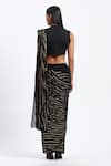 Shop_ABRAHAM AND THAKORE_Black Georgette Sequins Broken Stripes Saree _at_Aza_Fashions