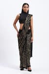 ABRAHAM AND THAKORE_Black Georgette Sequins Broken Stripes Saree _Online_at_Aza_Fashions