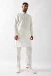 Shop_Son of A Noble Snob_White Linen Applique Kurta Set _Online_at_Aza_Fashions