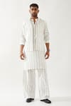 Shop_Son of A Noble Snob_White Linen Embroidery, Applique Madox Vine Bundi Kurta Set _Online_at_Aza_Fashions