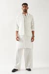 Buy_Son of A Noble Snob_White Linen Embroidery, Applique Madox Vine Bundi Kurta Set 