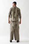 Shop_Son of A Noble Snob_Olive Green Linen Embroidery Madox Farm Bundi Kurta Set _at_Aza_Fashions