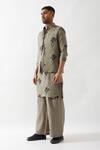 Buy_Son of A Noble Snob_Olive Green Linen Embroidery Madox Farm Bundi Kurta Set _Online_at_Aza_Fashions