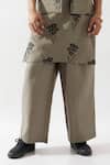 Buy_Son of A Noble Snob_Olive Green Linen Embroidery Madox Farm Bundi Kurta Set 