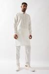 Buy_Son of A Noble Snob_White Linen Applique Kurta _at_Aza_Fashions