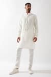 Son of A Noble Snob_White Linen Applique Kurta _at_Aza_Fashions