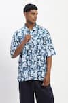 Buy_Abraham And Thakore_Blue Cotton Tetris Print T-shirt _at_Aza_Fashions