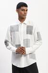 Buy_Abraham And Thakore_White Linen Embroidery Scribble Blocks Shirt_at_Aza_Fashions
