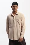 Buy_ABRAHAM AND THAKORE_Beige Cotton Tonal Patchwork Shirt _at_Aza_Fashions