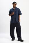 ABRAHAM AND THAKORE_Navy Cotton Tonal Patchwork Casual Shirt _at_Aza_Fashions
