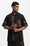 Buy_ABRAHAM AND THAKORE_Black Cotton Patchwork, Applique Casual Shirt _at_Aza_Fashions