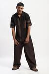 ABRAHAM AND THAKORE_Black Cotton Patchwork, Applique Casual Shirt _at_Aza_Fashions