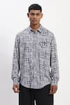 Buy_Abraham And Thakore_Gray Handpainted Checks Casual Shirt _at_Aza_Fashions